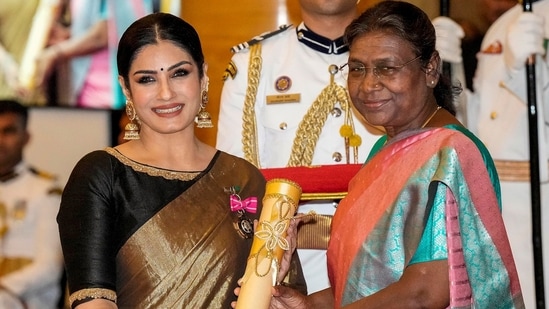 Actress Raveena Tandon Receives Padma Shri Award at 2023 Padma Awards