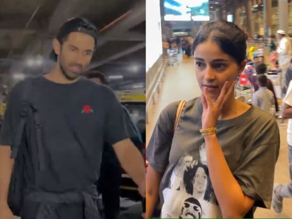 The rumored couple, Aditya Roy Kapoor and Ananya Panday, spotted twinning at the airport while coming back from vacation