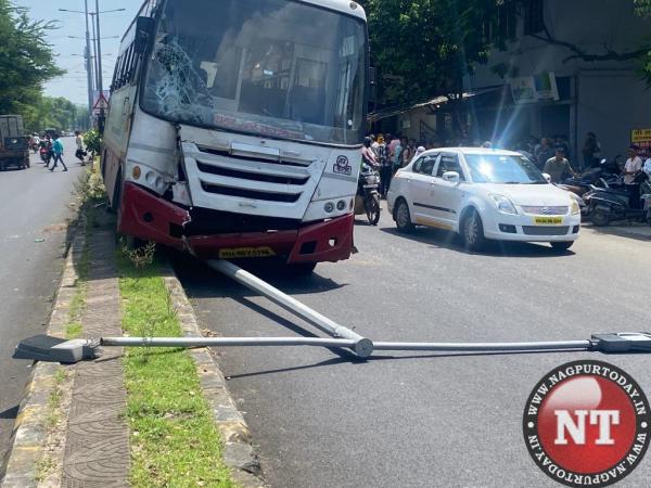 Miraculous Escape For Passengers As MSRTC Bus Collides With Light Pole ...